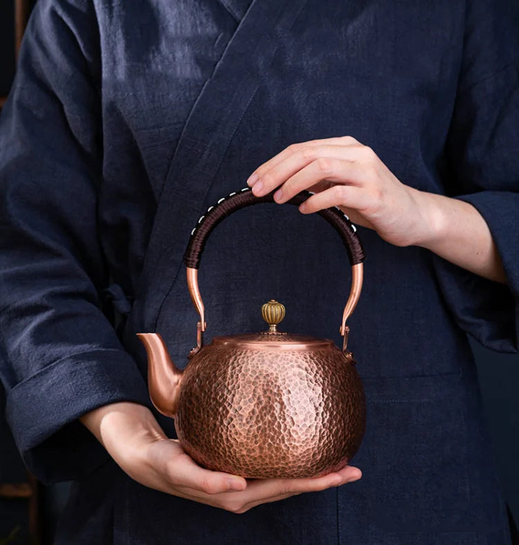 GIANXI Red Copper Teapot Chinese Tea Ceremony Handmade Pure Tea Kung Fu Tea Copper Teawear Retro Keep In Good Health Tea Kettle