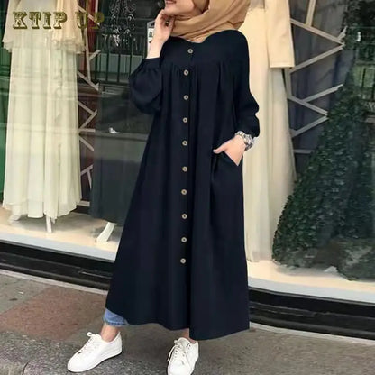 Muslim Long Kimono Hijab Dress for Women, Dubai Abaya, Islam Clothing, Button Shirt, Maxi Dresses, African Abaya