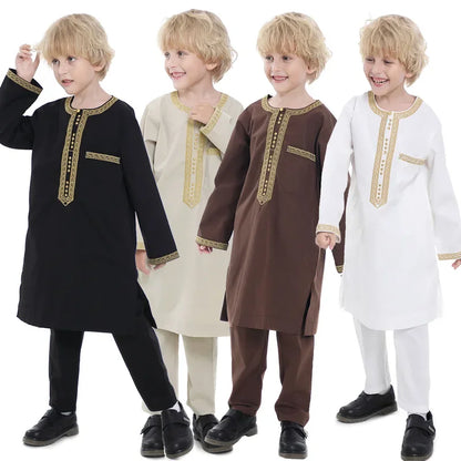 Muslim Saudi Arab Boys Robe Dishdasha Kids Abaya Kaftan Prayer Islam Clothing Long Sleeve Thobe Middle East Teenage Dress Dubai