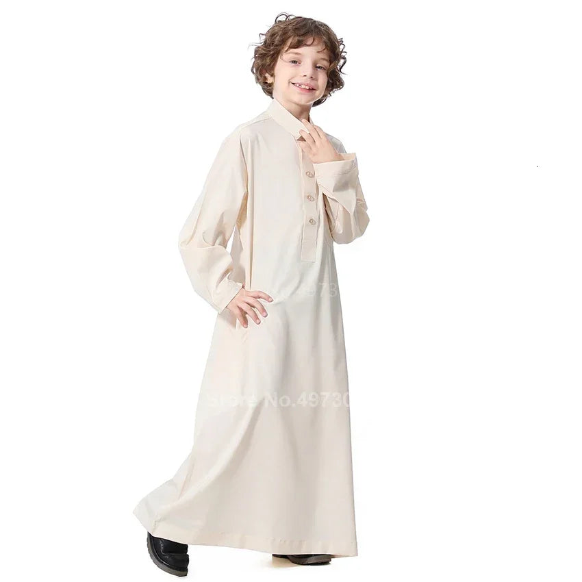 Muslim Robe Teenager Kids Saudi Arabia Pakistan Boy Middle East Full Sleeve Jubba Islamic Clothing Men Party Thobe Kaf MN4