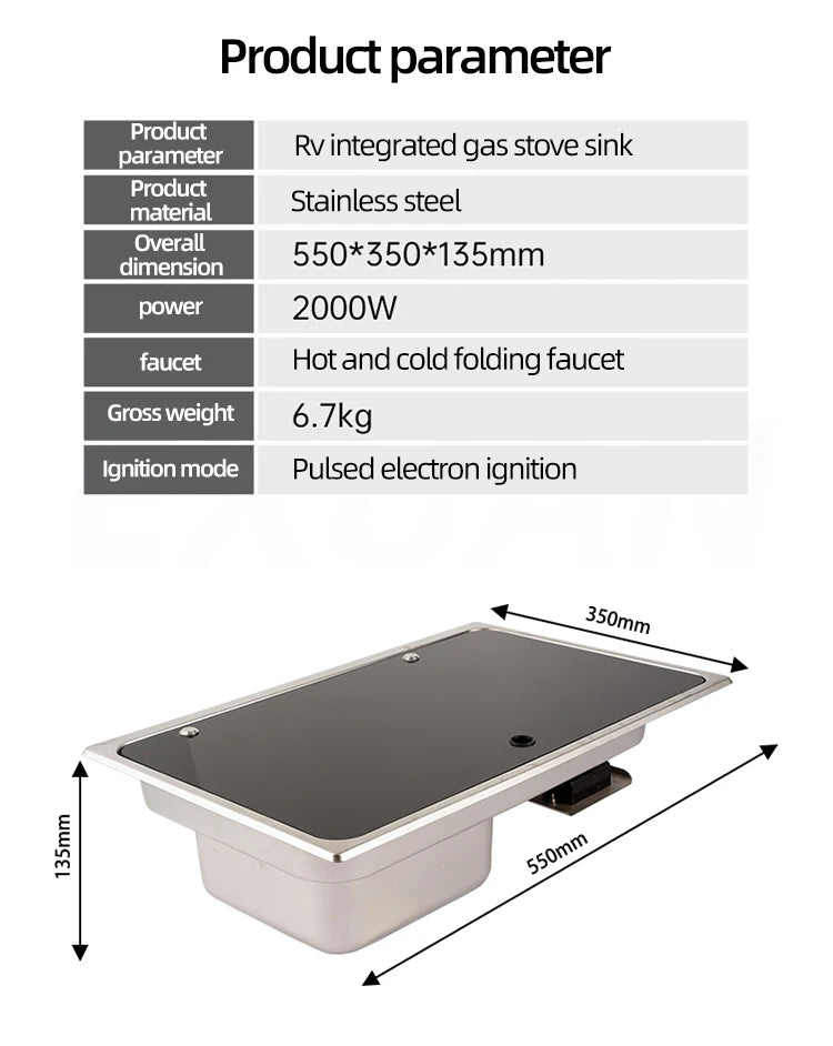 Multifunctional Folding With Sink Kitchen Gas Stove Sink Two in One Caravan Hidden Single-Head Stove For Outdoors RV Gas Stove