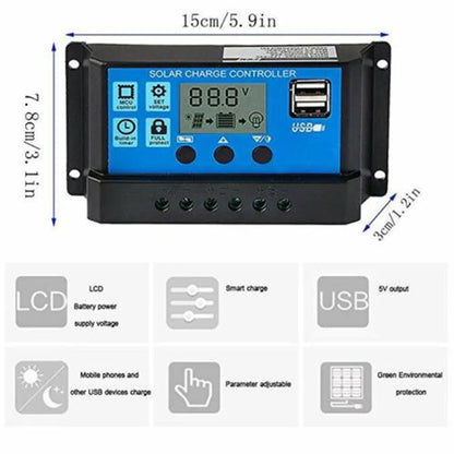 PWM 1000w Solar Tracker Solar hybrid Charge Controller PWM 12V 24VBattery Regulator 10A 20A 30A for Wind Turbine Solar