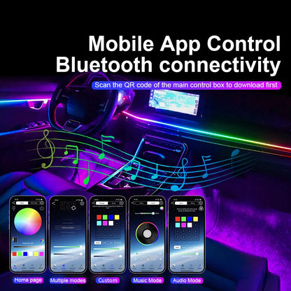 10/14/18 in 1 Led Car Ambient Lights 213 64 Color RGB Symphony Streamer Bluetooth Rainbow Acrylic Strips Atmosphere Lamp Kit 12V