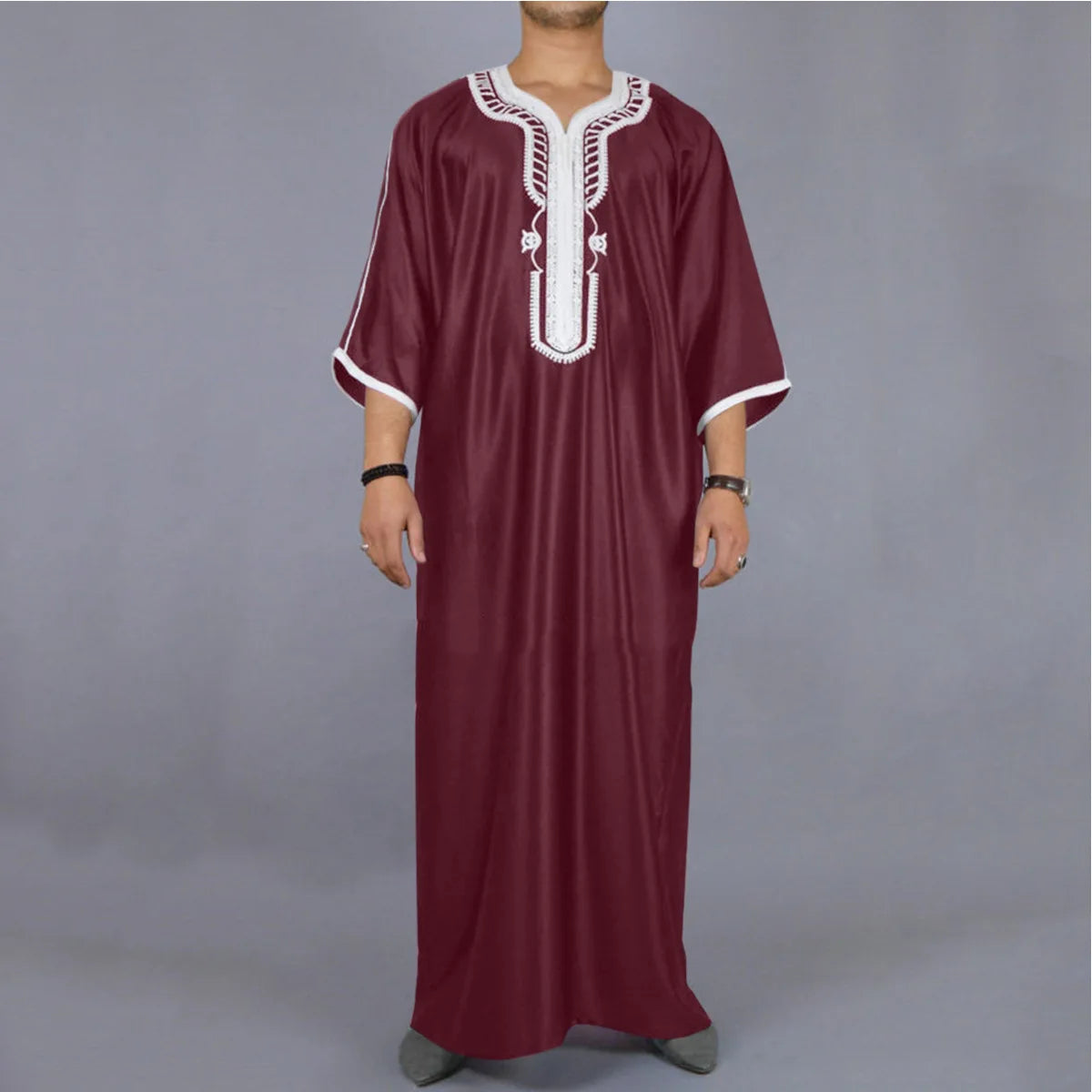 Arab Long Robe Islam Kaftan Muslim Eid Men Moroccan Dubai Caftan Embroidered Loose Breathable Abaya Jalabiya Thobe Summer 2024