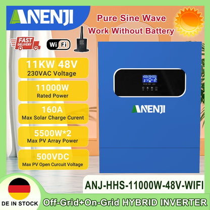 11KW 48V Solar Inverter Hybrid Off Grid 230V Pure Sine Wave MPPT  PV 500V 120A Solar Charge Power Home Inverter