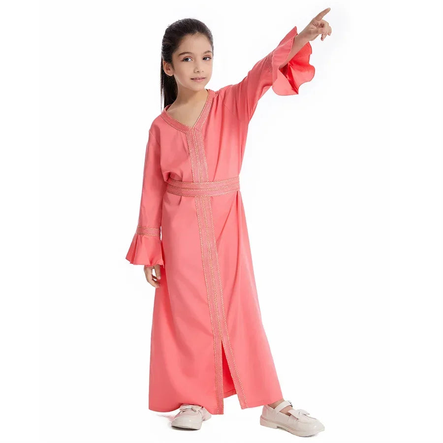 Ramadan Kaftan Abaya for Kids Girls Turkey Muslim Long Dress Islam Saudi Arabia Clothing Eid Robe Gowns Children Kimono Caftan