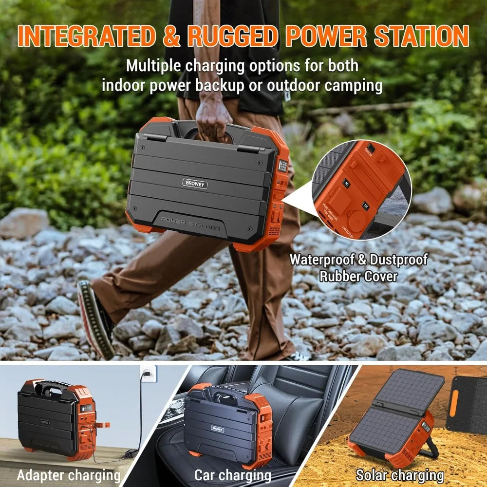 Portable Power Station with Built-in Solar Panel LiFePO4 Battery Pack Solar Generator for Outdoor Camping RV Travel