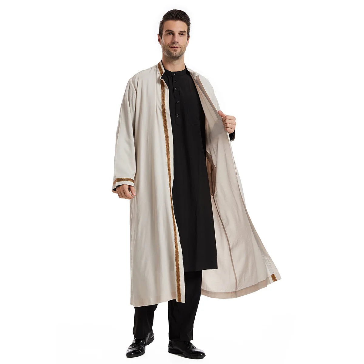 Eid Cardigan Muslim Men Jubba Thobe Mens Abaya Long Dress Islamic Ramadan Kimono Long Robe Saudi Arabic Musulman Caftan Dubai