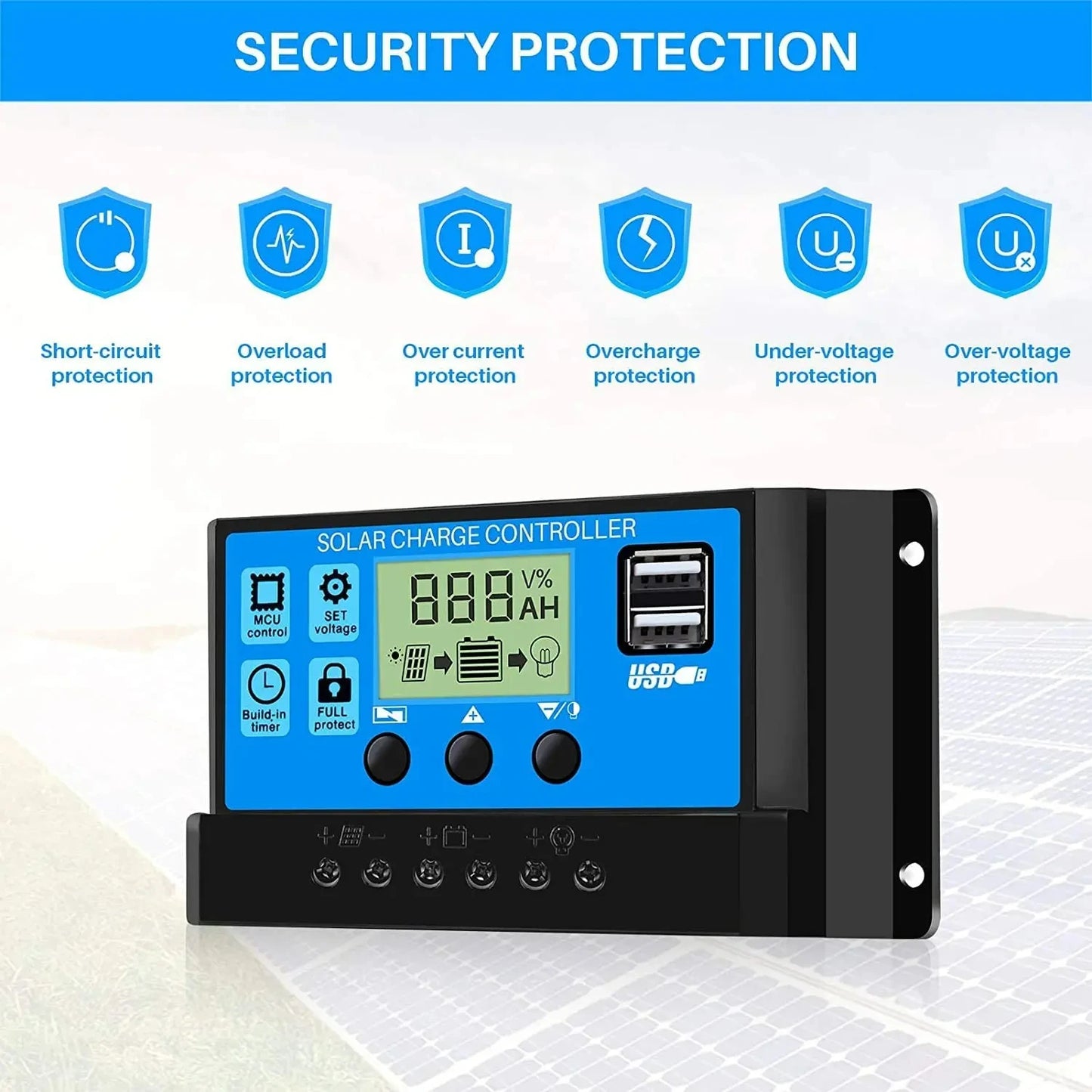 Solar Panel Charge Controller 12V 24V PWM MPPT 10A 20A 30A  Automotive Battery Charger Regulator  USB Output 5V Max PV 50V DC