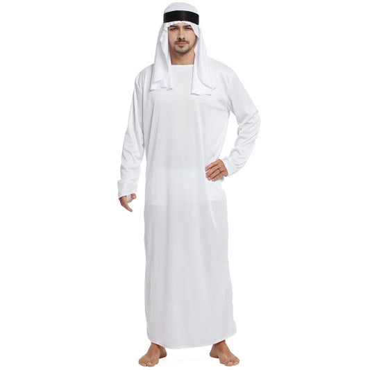 Male Outfits Arab Uae Robe For Men Long Sleeves Arab Muslim Middle East Crew Neck Dubai Thobe Long Abaya With Headband Strap