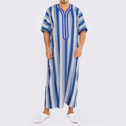 New 2025 Arab Men's Robe Abaya White Muslim Printed Clothing Men's Robe Long Dress Abaya Muslim Clothes for Men Gift Kaftan Men