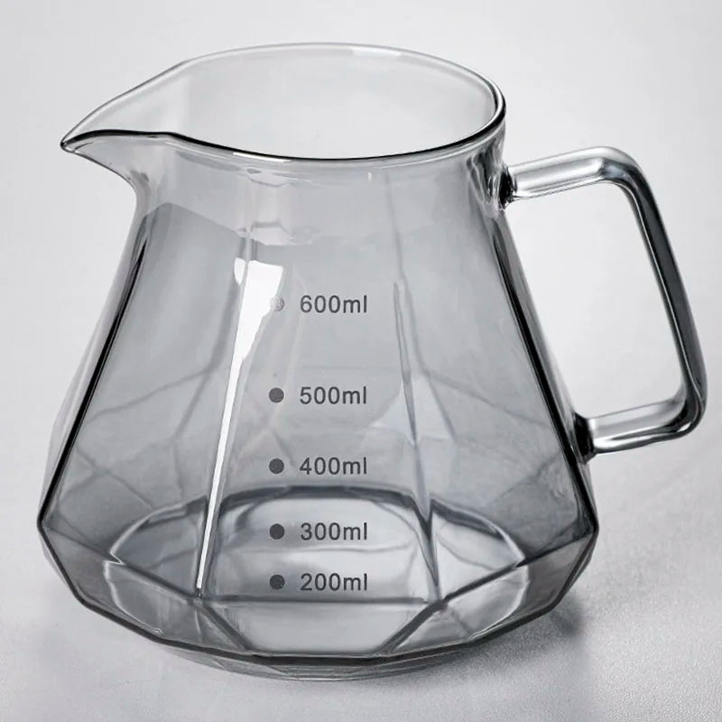 Espresso Glass Carafe Coffee Pot, Pour Over Coffee Filter Kettle - 400ml 600ml Diamond Glass Coffee Sharing Pot with Lids