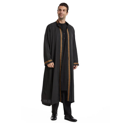 Men Open Abaya Muslim Saudi Jubba Thobe Islamic Clothing Ramadan Kimono Long Sleeve Robe Caftan Dubai Stand Collar Arabic Dress