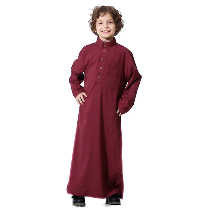 Muslim Saudi Kids Boys Dishdasha Long Sleeve Robe Thobe Dubai Islamic Abaya Middle East Arab Clothing Child Dress Kaftan Caftans