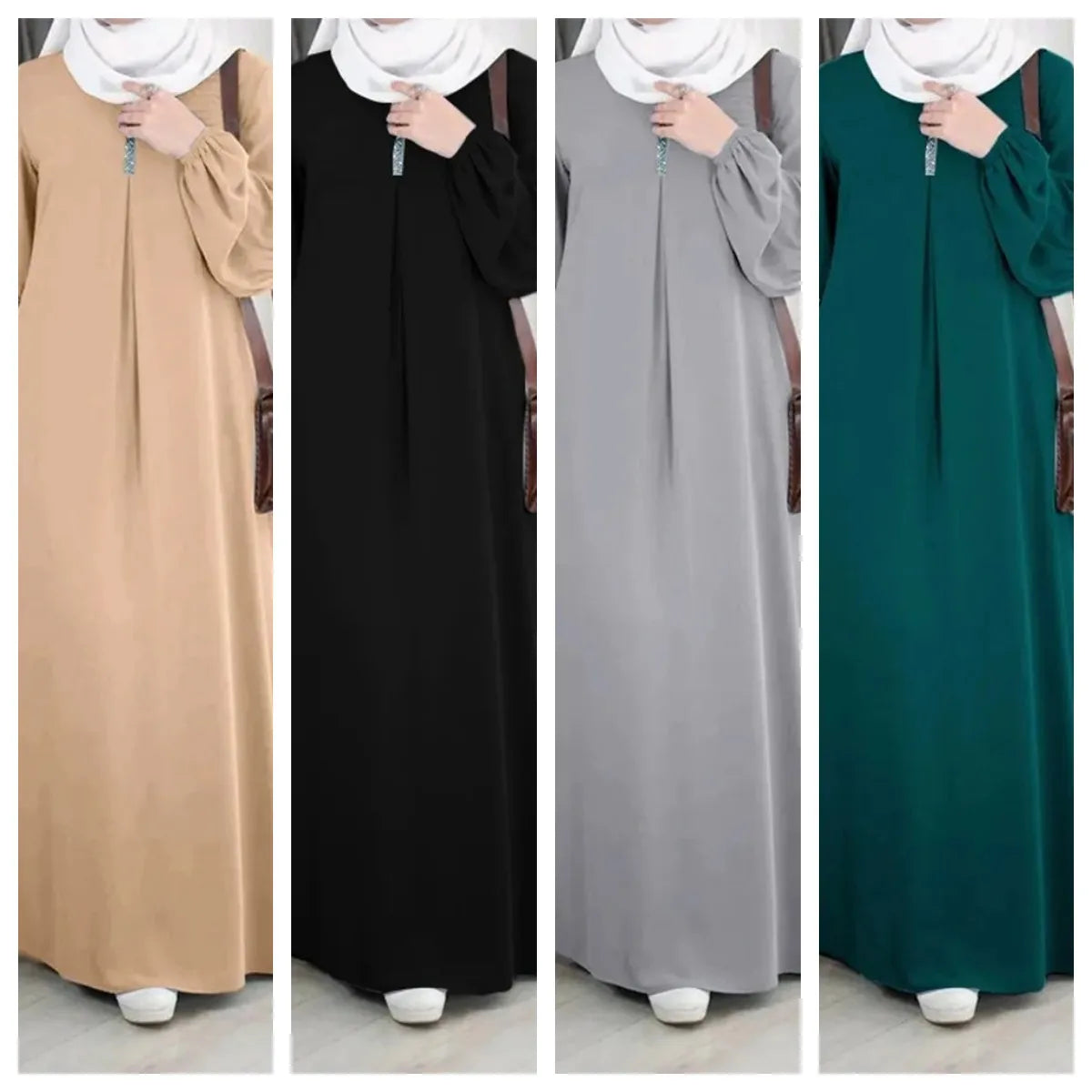 Casual Sequin Sundress Muslim Dress Women Stretch Cuff  Kaftan Lislamic Clothing Arabian Dubai Abayas Women Clothes Musulmane