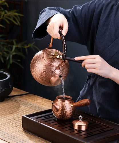 GIANXI Red Copper Teapot Chinese Tea Ceremony Handmade Pure Tea Kung Fu Tea Copper Teawear Retro Keep In Good Health Tea Kettle