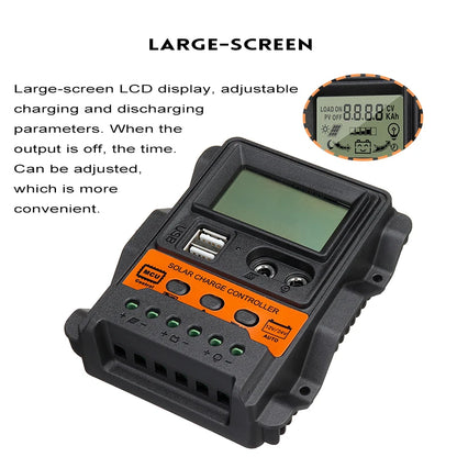 New Solar Charge Controller PWM Controller With LCD Display 10A 20A 30A 12V 24V Dual USB 5V Output Solar Panel Charger Regulator