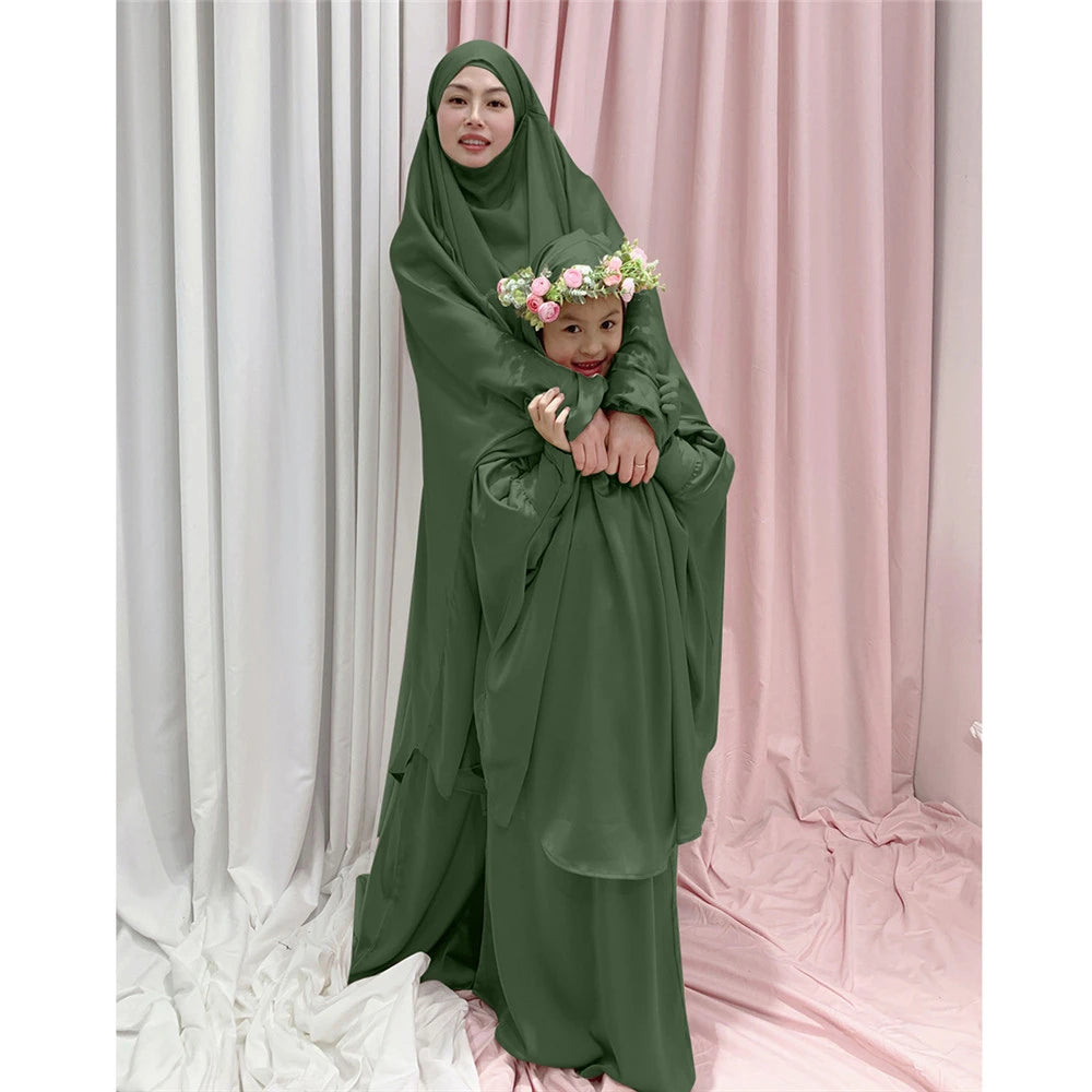 2PCS Muslim Kids Girls Khimar Skirt Set Islamic Prayer Garment Clothing Niqab Burqa Saudi Arabic Child Dress Hijab Robe Abaya