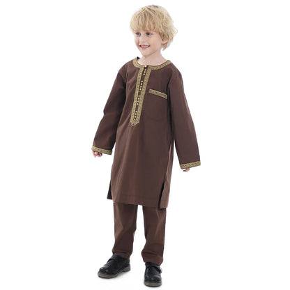 Muslim Saudi Arab Boys Robe Dishdasha Kids Abaya Kaftan Prayer Islam Clothing Long Sleeve Thobe Middle East Teenage Dress Dubai