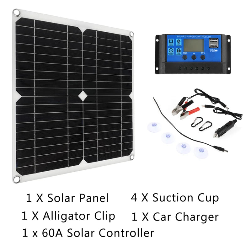 200W 12V Solar Panel Kit With 60A Controller USB  Portable Solar Power Charger for Bank Battery Camping Car Boat RV Solar Plate