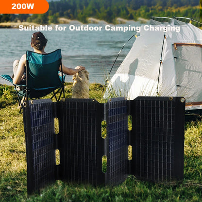 200W Folding Solar Panel 18V 5V DC USB Type-C Solar Charger Complete Kit Powerful Solar Panels for Outdoor Camping Power Station