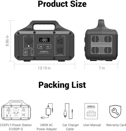 Portable Power Station 1021Wh Backup Lithium Battery with 2x110V AC Outlets PD 100W Fast Charging Solar Generator