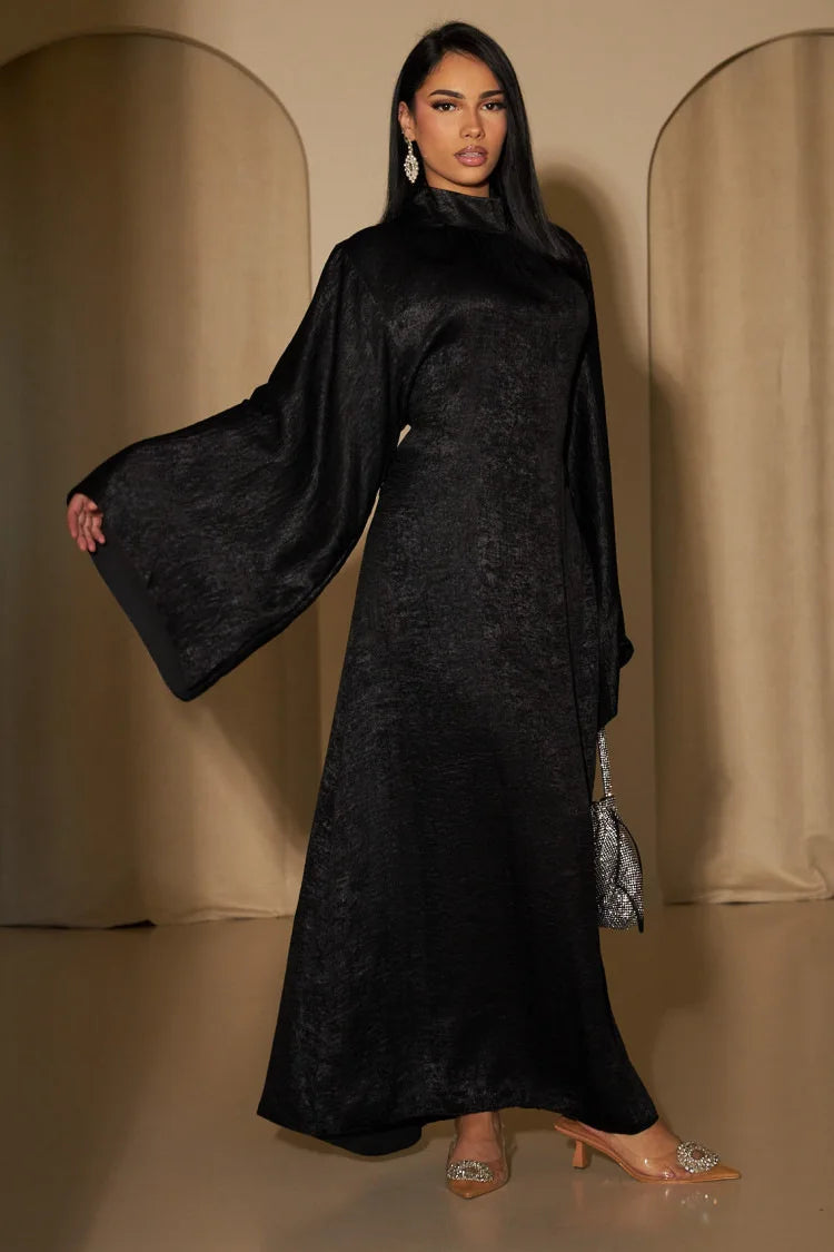 2024 New Elegant Fashion Dress EID Modest Muslim Dress Long Sleeve Shiny Polyester Islamic Clothing Dubai Abaya Dress Party Robe