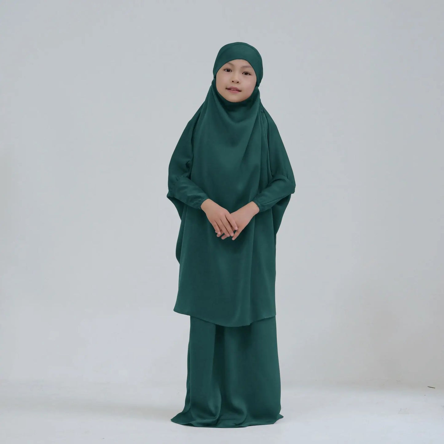 Eid Ramadan Muslim Kids Girls Hijab Dress Hooded Khimar Skirt Abaya Prayer Garment Islamic Clothing Full Cover Burqa Niqab 2PCS