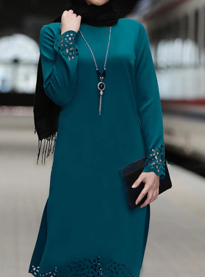 2024 Women Muslim Abaya Sets Fashion Hollow Out Long Sleeve Dreess and Pants Two Pieces Women Islamic Clothing Arab Dubai Kaftan