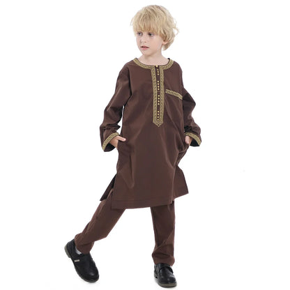 Muslim Saudi Arab Boys Robe Dishdasha Kids Abaya Kaftan Prayer Islam Clothing Long Sleeve Thobe Middle East Teenage Dress Dubai