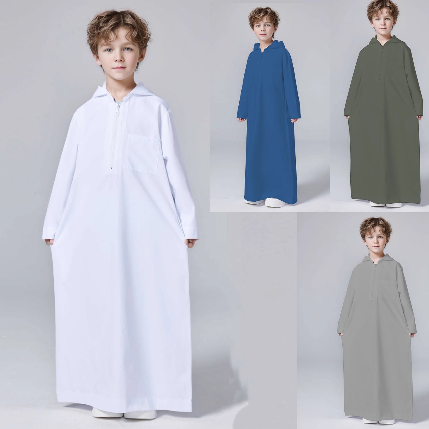 Ramadan Boys Middle East Islam Long Sleeve Arab Dubai Robe, Muslim Casual Ethnic Style Boys Long Sleeve Thobe Abaya Clothing