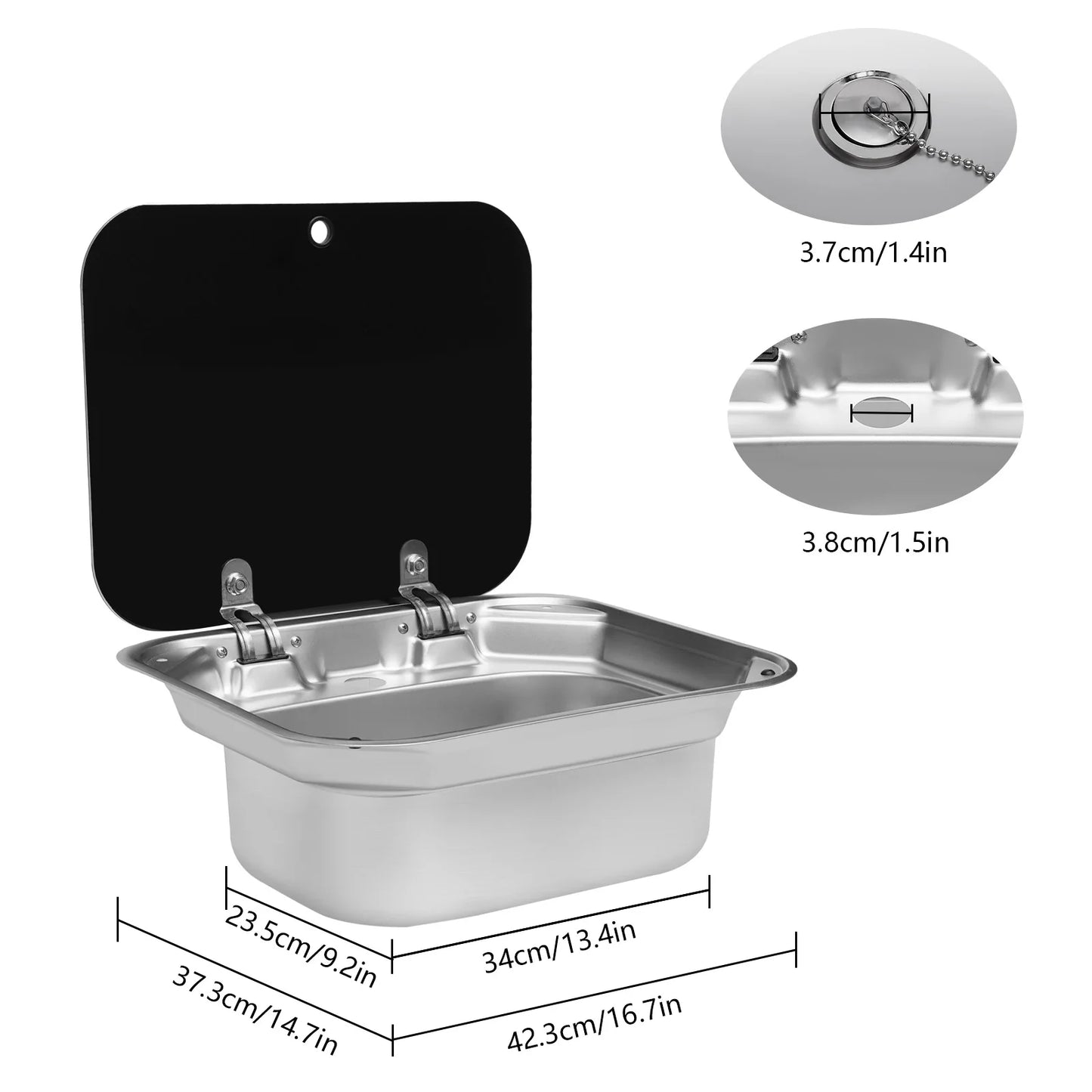 Steel Hand Wash Basin Sink with tap with Folded Faucet Tempered Glass Lid van Camper Trailer Accessories for RV Caravan or Boat