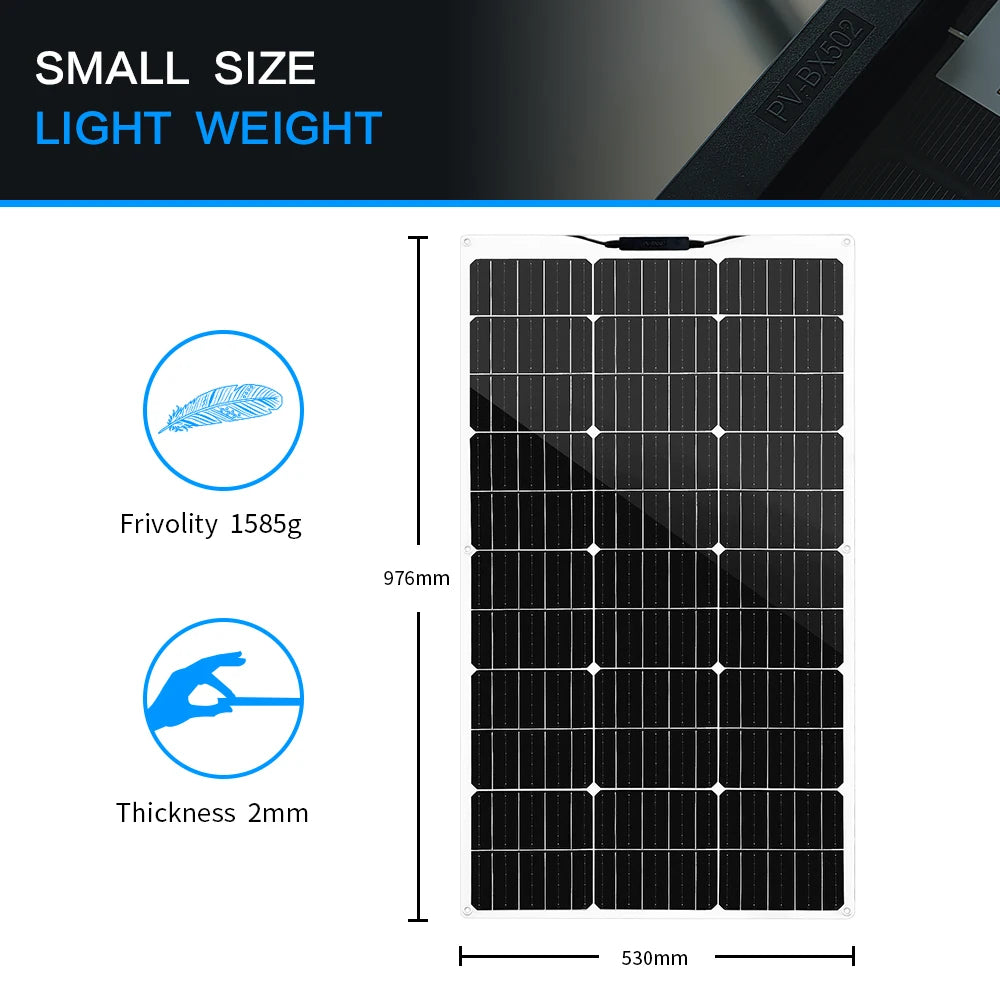 WUZECK Flexible Solar Panel 500W 400W 300w 200W 100W Mono Solar pate 18V Photovoltaic Module off grid Power for RVs Boat Caravan