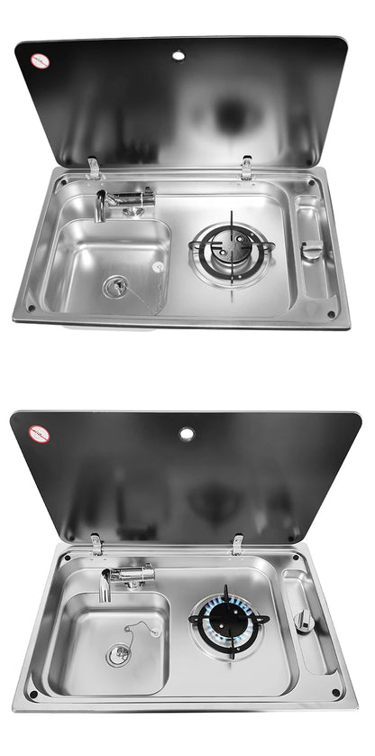 RV Gas Stove Multi-function Folding Kitchen with Sink Gas Stove Sink Two in One RV Hidden Single Faucet Yacht Kitchen with Cover