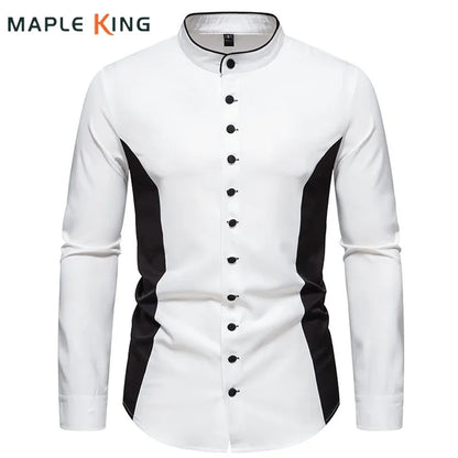 Mens Shirts Vinatge Goticos Masculino Luxury Autumn Patchwork Color Henley Collar Arab Dubai Muslim Dress Shirt Men Streetwear