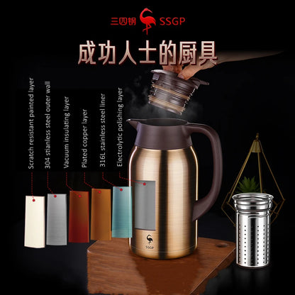 99.99% Anti-bacterial 316L Stainless Steel Liner 1.6L~2.5L Thermos Long Last Insulating Vaccum Flask Well Sealed Family Kettle