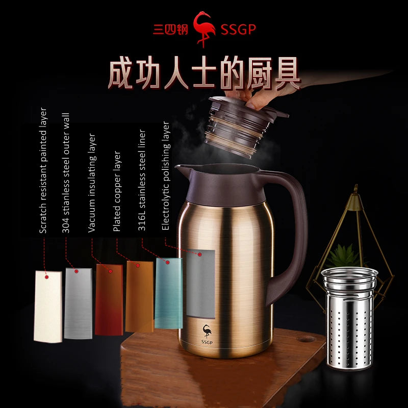 99.99% Anti-bacterial 316L Stainless Steel Liner 1.6L~2.5L Thermos Long Last Insulating Vaccum Flask Well Sealed Family Kettle