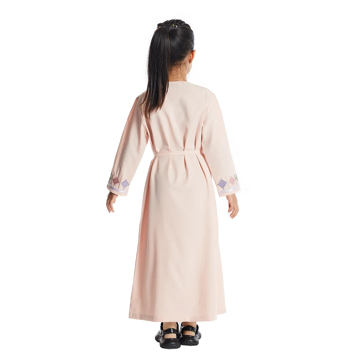 Moroccan Eid Muslim Kids Abaya Girls Embroidery Zipper Long Sleeve Maxi Dress Arabic Kaftan Robes Islamic Party Prayer Clothing