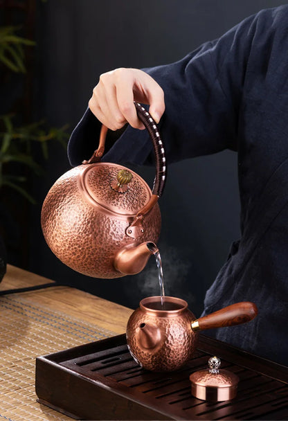 GIANXI Red Copper Teapot Chinese Tea Ceremony Handmade Pure Tea Kung Fu Tea Copper Teawear Retro Keep In Good Health Tea Kettle