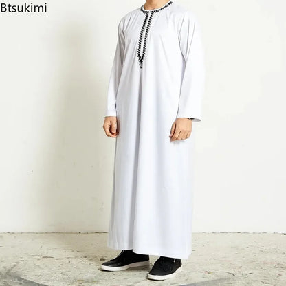 Eid Muslim Fashion Men Jubba Thobe Embroidery Stand Collar Dubai Arab Long Dress Islamic Ramadan Robe Saudi Musulman Abaya Male