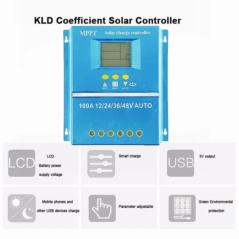 100A MPPT Solar Charge Controller Auto 12V 24V 36V 48V For Lead-acid Lithium Battery Solar PV Regulators LCD Display