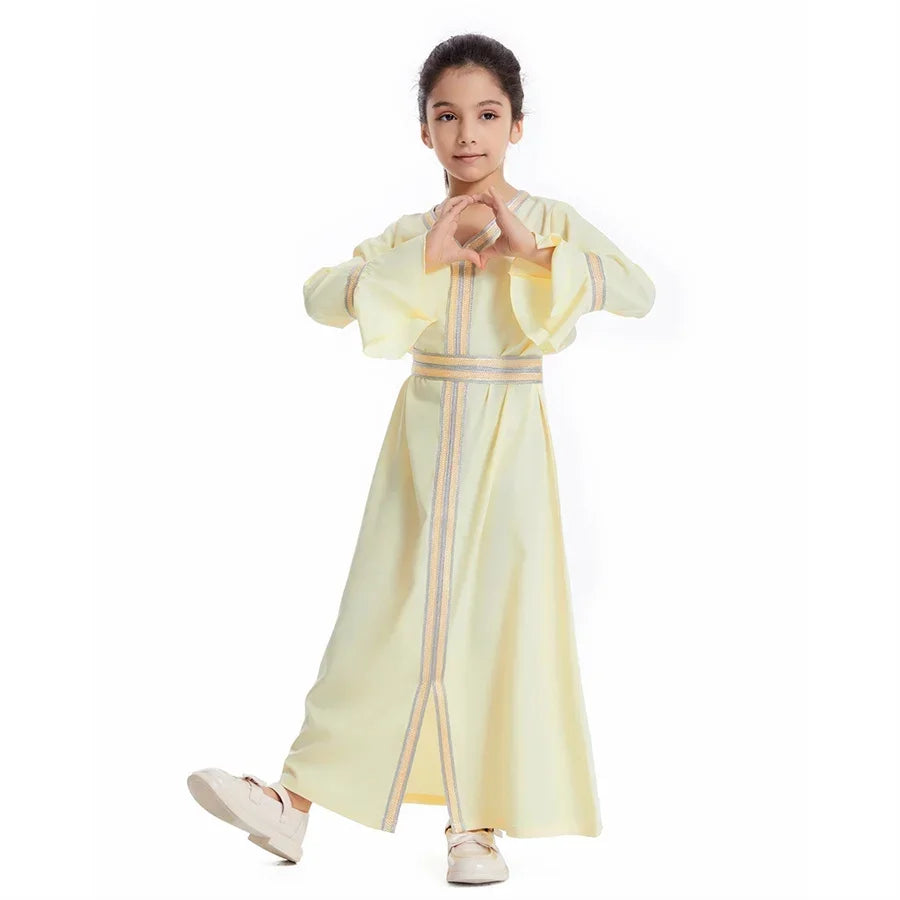 Ramadan Kaftan Abaya for Kids Girls Turkey Muslim Long Dress Islam Saudi Arabia Clothing Eid Robe Gowns Children Kimono Caftan