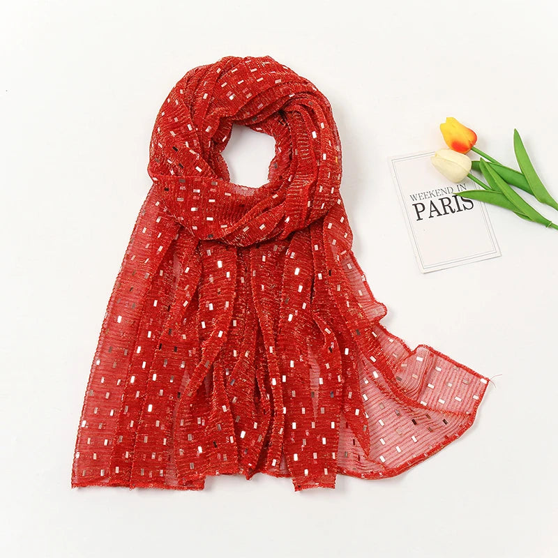 Glitter Shimmer Muslim Hijabs Fashion Solid Bubble Chiffon Scarf High Quality Shawl Scarves Silver Crinkle Woman Headscarf