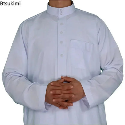 2025 Islamic Clothing Men Jubba Thobe Muslim Long Sleeve Loose Man Saudi Arabia Pakistan Kurta  Muslim Costumes Tunic Men Abaya