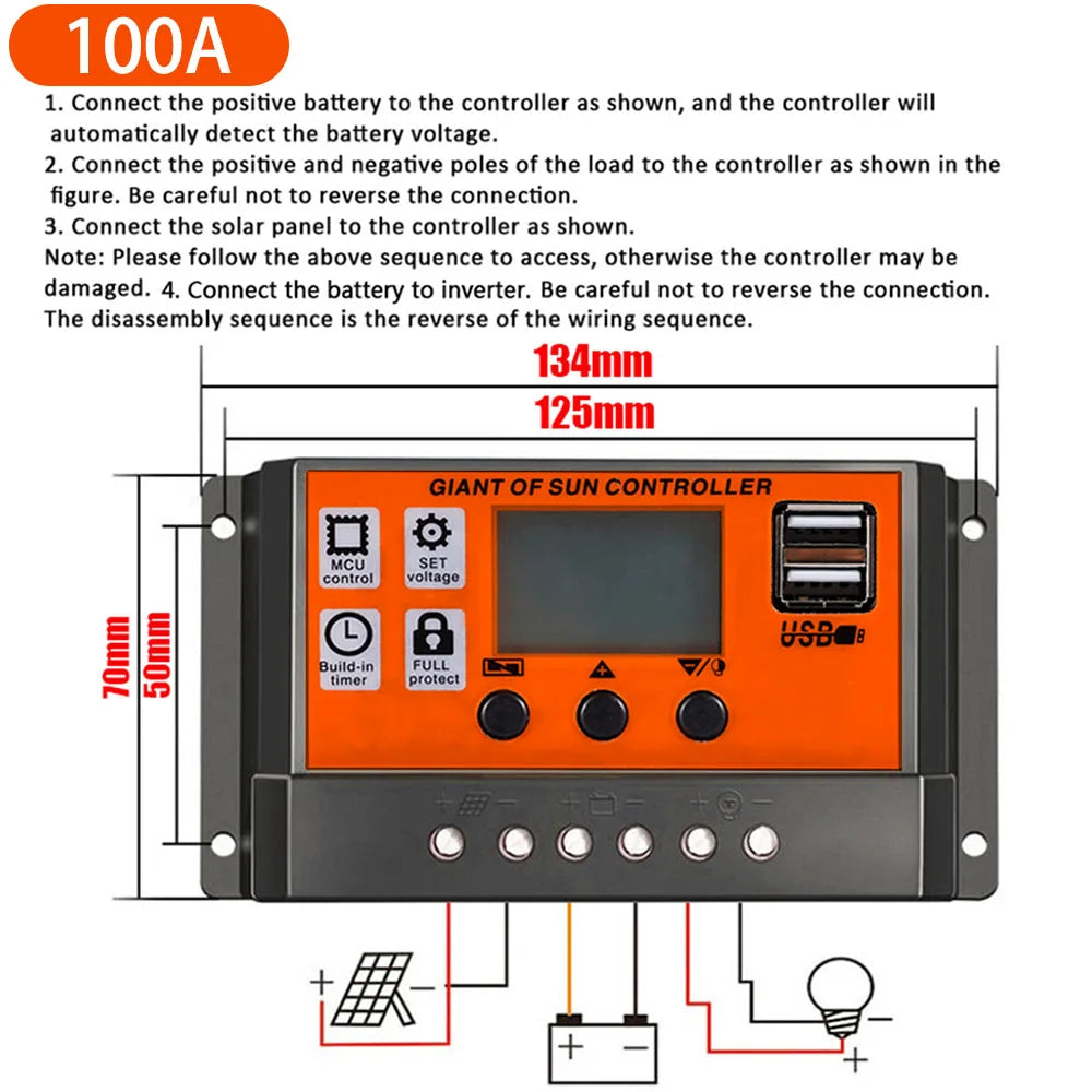 100A/80A/60A/30A PWN Auto Solar Charge Controller Dual USB LCD Display Output 5V Auto MPPT Solar Panel Battery Charge Regulator