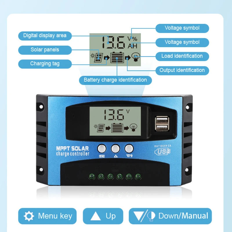 MPPT Solar Charge Controller 30A/40A/50A/60A/100A 12V 24V Auto Solar Regulator LCD PV Controller For LiFePO4 Lithium Lead Acid