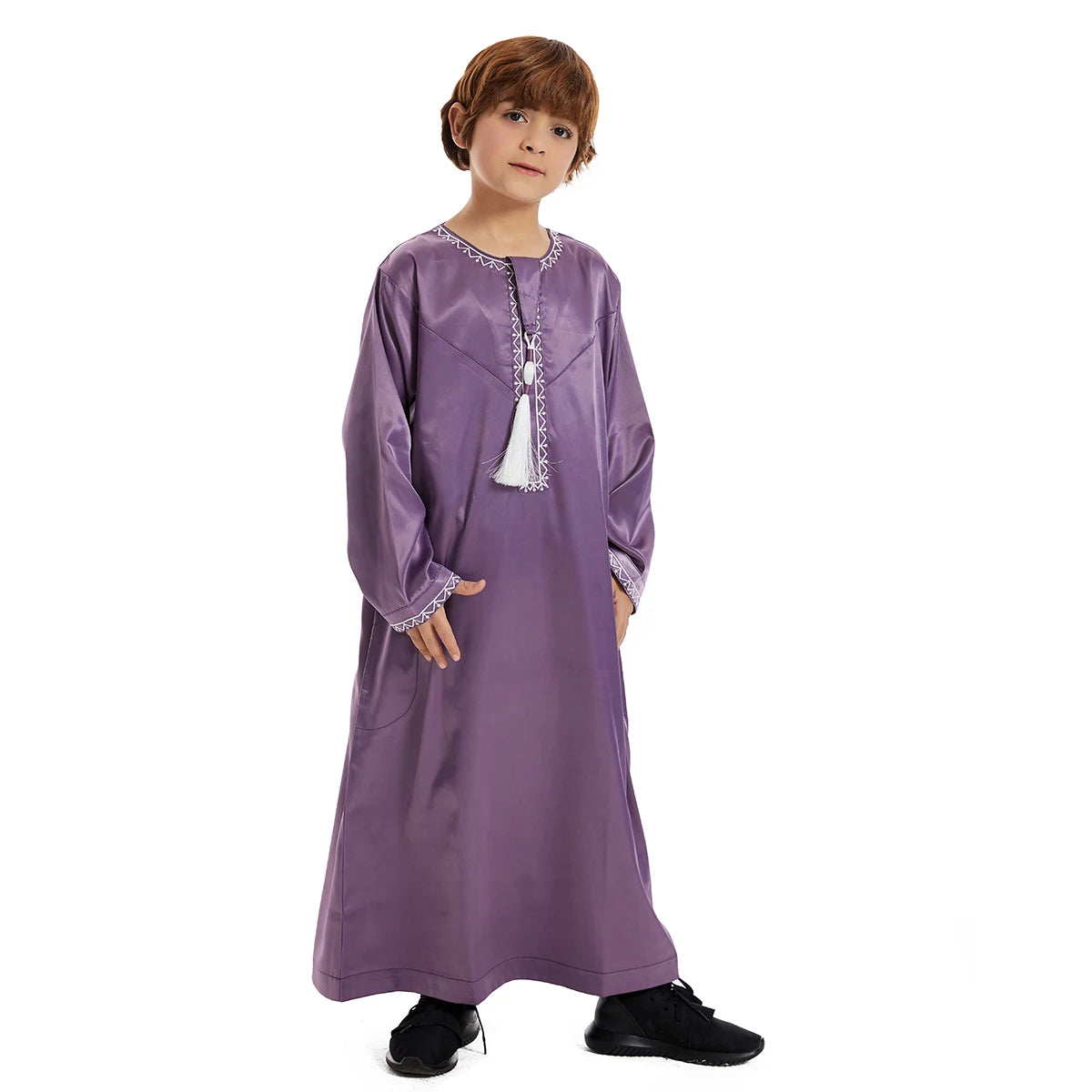 Luxury Muslim Thobe Boys Saudi Dress Kids Islamic Clothing Turkish Arab Dubai Black White Yellow Abaya Children TH881