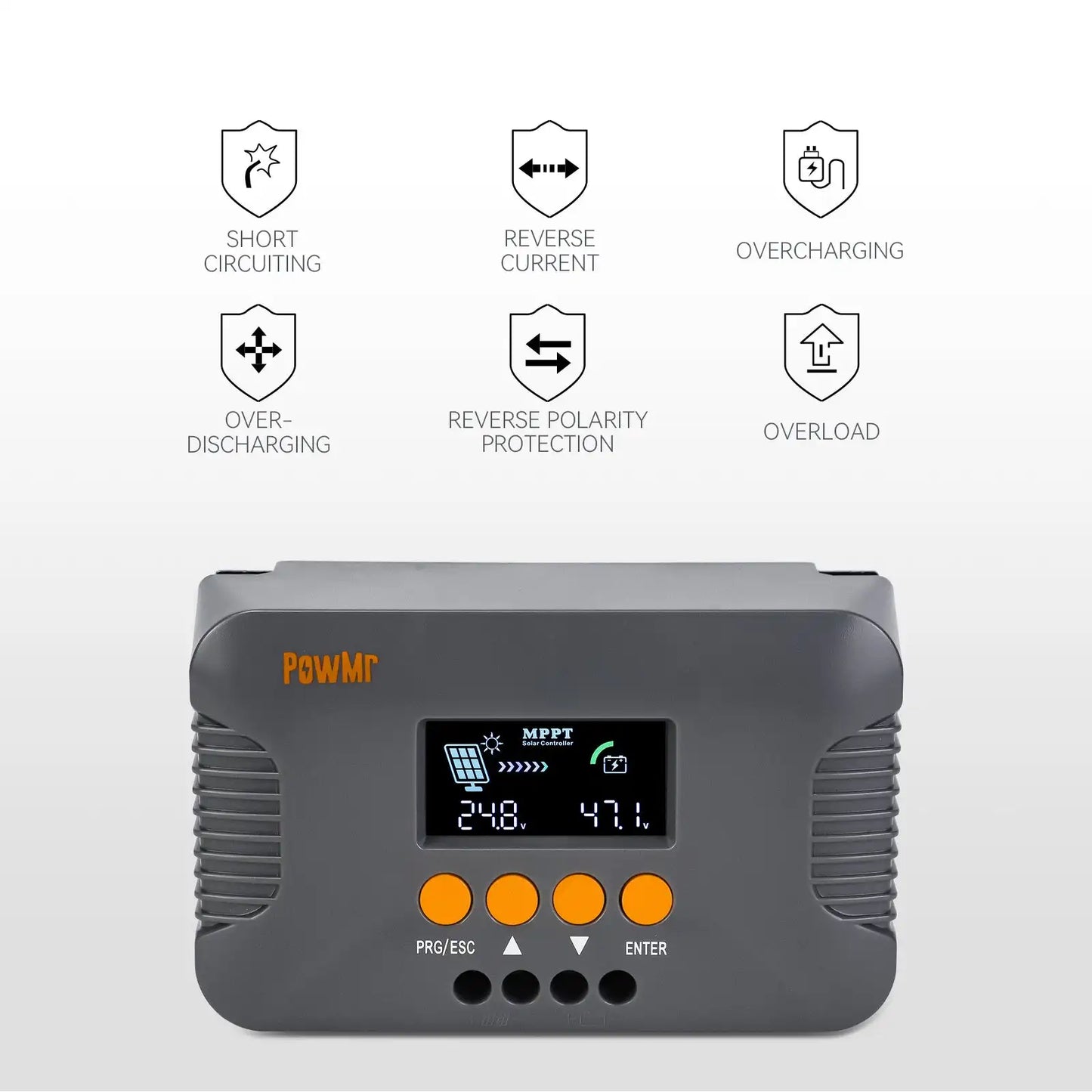 PowMr Boost Voltage Charge Controller MPPT 10A 24V 36V 48V 60V 72V Fit for LiFePO4 Gel and flooded lead-acid Battery Max PV 400W