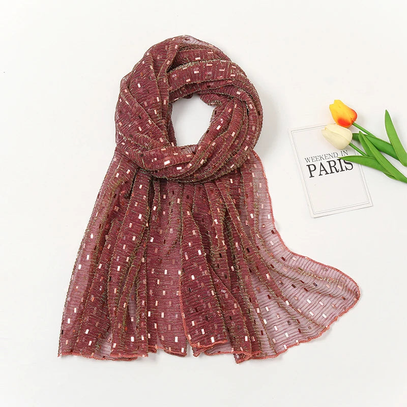 Glitter Shimmer Muslim Hijabs Fashion Solid Bubble Chiffon Scarf High Quality Shawl Scarves Silver Crinkle Woman Headscarf