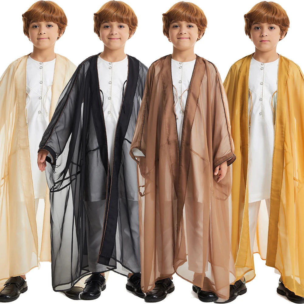 Muslim Boy Kids Kimono Cardigan Open Abaya Dubai Turkey Kaftan Islam Child Jubba Thobe Saudi Arab Thoub Djellaba Dishdasha Dress